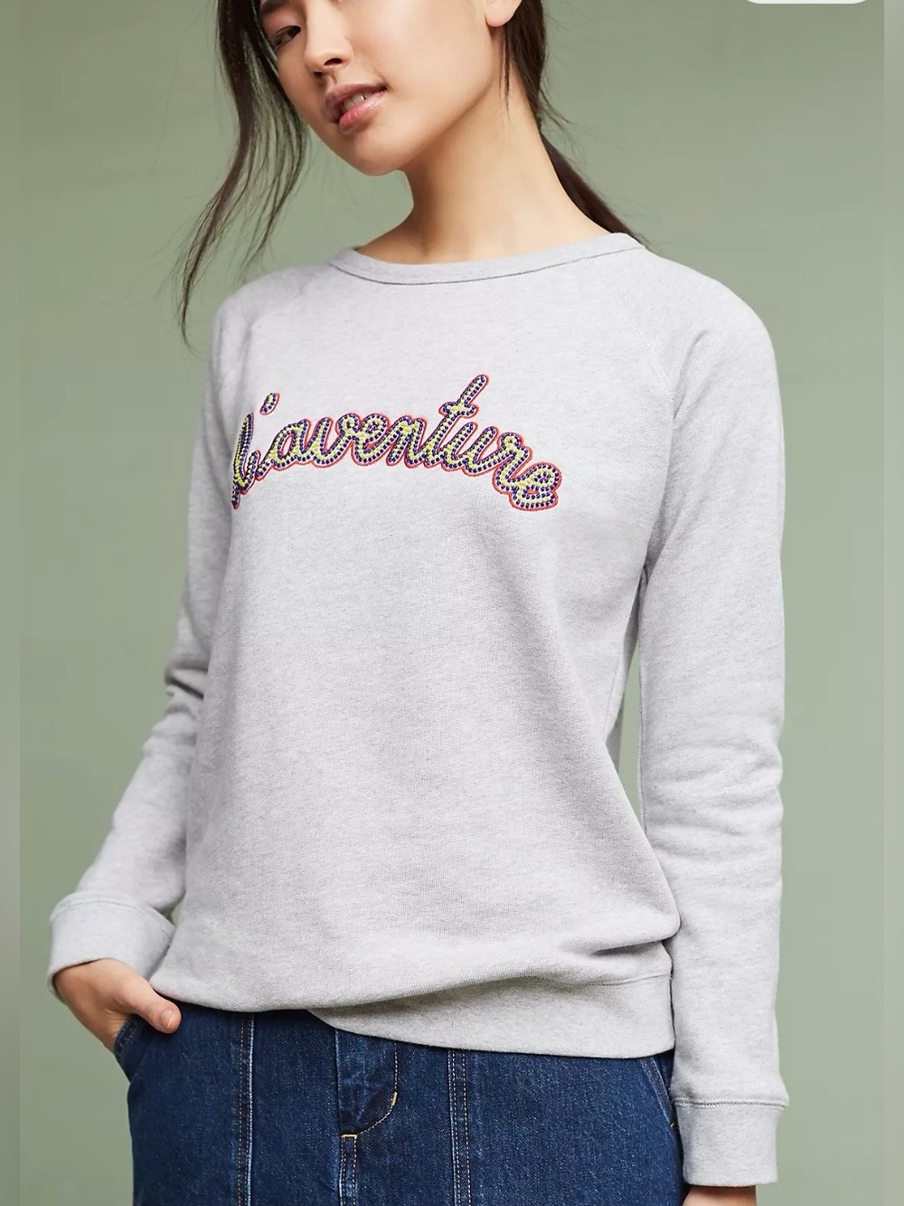 Maison Labiche L'aventure Embroidered Gray Crewneck Sweatshirt